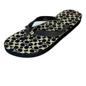 Coach Women's Amel Black Beige Signature C Bow Detail Flip Flop Sandals Size 7-8